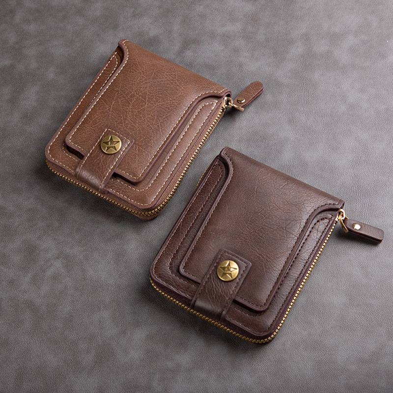 Foreign Trade Quality Men's Short Wallet European and American Fashion Multifunctional Retro Horizontal Coin Purse Zipper Buckle Card Bag