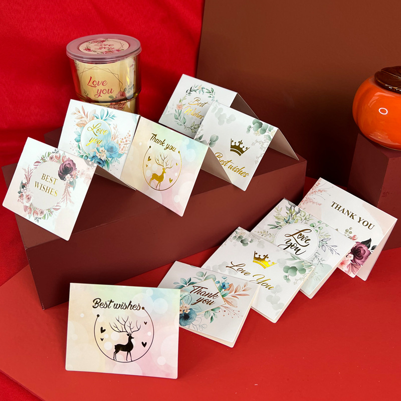 Simple European Style Bronzing Creative Thank You Greeting Card Baking Flower Shop Birthday Small Fold Card Praise After-sales Service Card