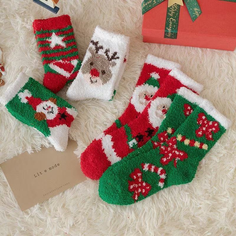 Autumn and Winter Thickeneded Coral Velvet Socks, Warm Half Velvet Socks, Towel Socks, Home Cartoon Sleep Socks, Thickeneded Christmas Socks