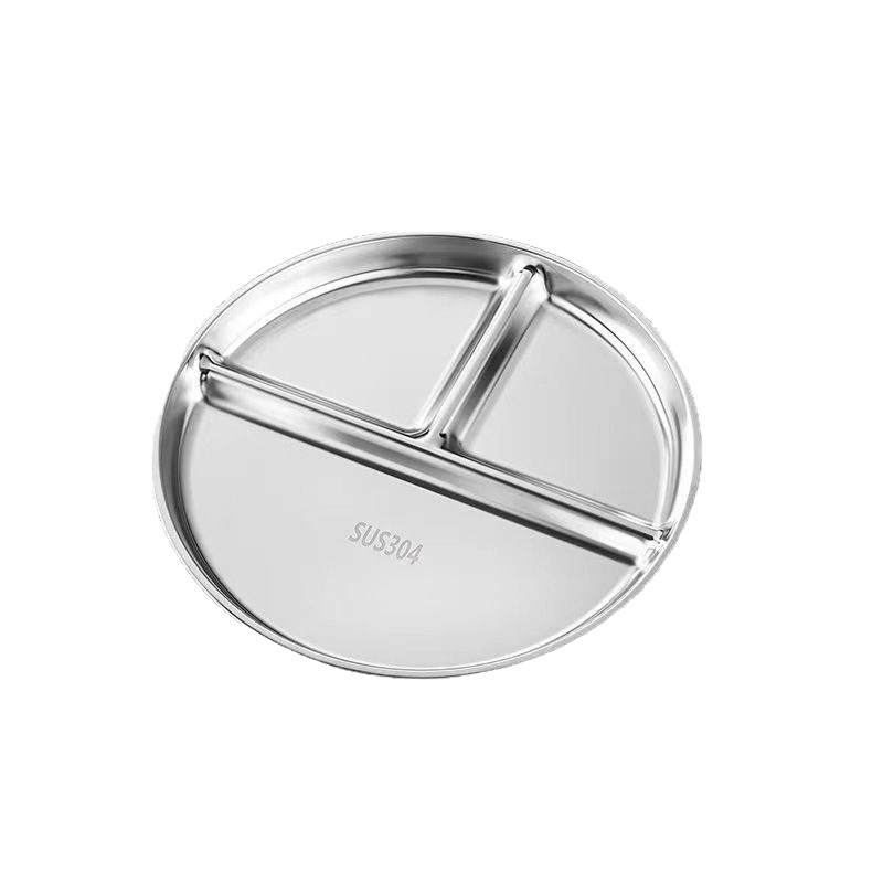 304 Stainless Steel Dinner Plate with Split for Students Food Grade Lunch Three-Pad Disc Fat-Reducing Split Plate Household Rating Plate