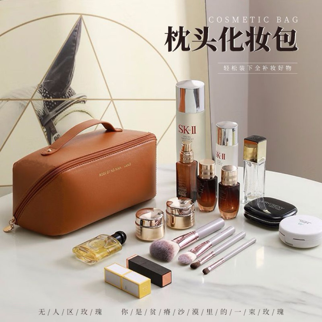 Pu Satchel Storage Cosmetic Bag Satchel Large Capacity Simple Pillow Bag Women's Travel Waterproof Cross-Border Toiletry Bag