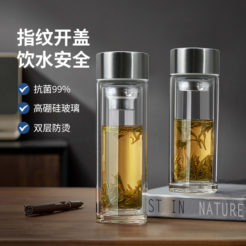 Двойная стеклянная изолированная кружка с отпечатком пальца, для чая