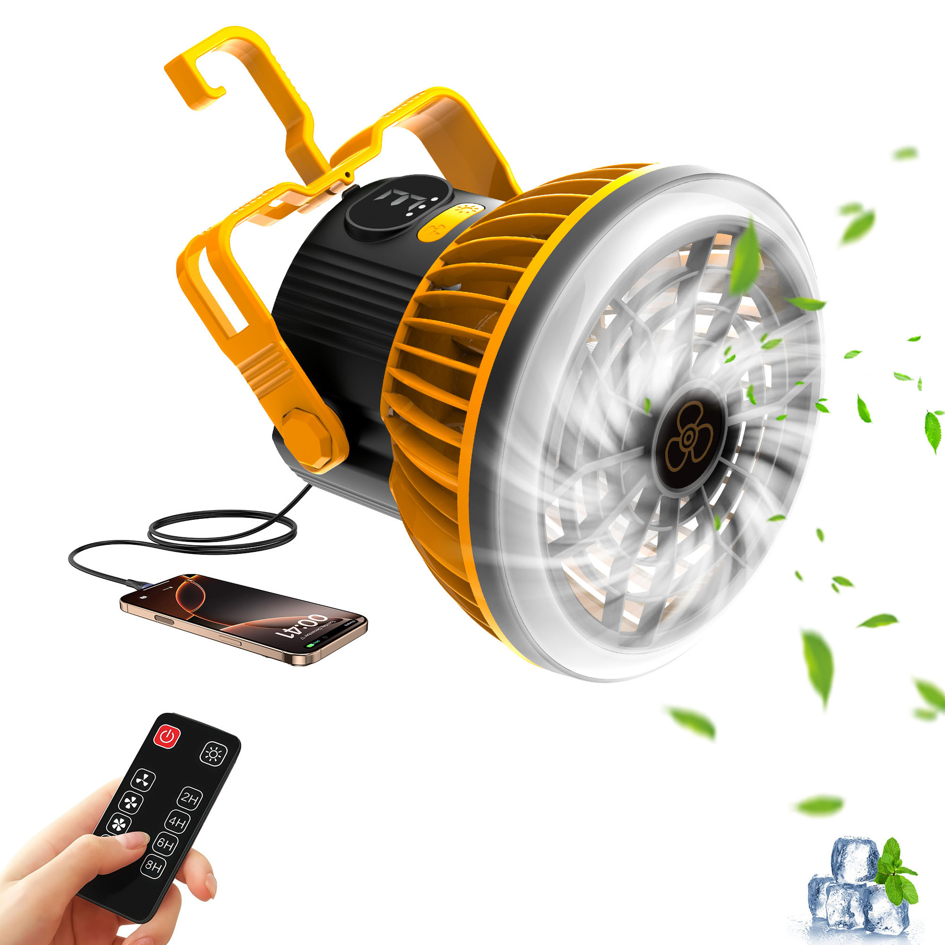 Cross-Border Outdoor Camping Fan USB Rechargeable Lighting Digital Display Dormitory Tent Ceiling Fan Portable Camping Fan Light