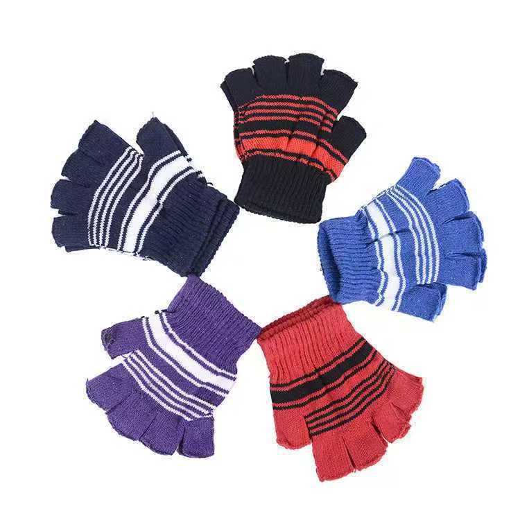 Half-Finger Autumn and Winter Student Style Gloves Korean Style Pure Color Woolen Gloves Fingerless Cotton Gloves Winter Warm Woolen Gloves
