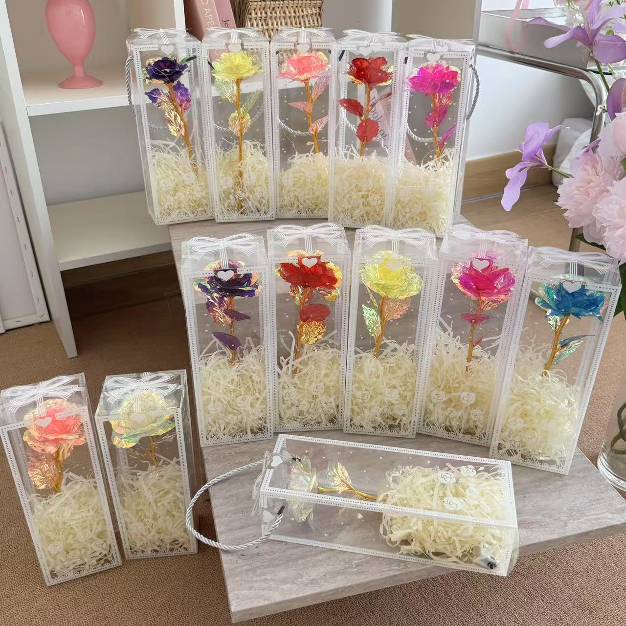 520 Valentine's Day New Simulation Rose Gold Foil Flower Single Eternal Flower Gift Box Gift to Customers