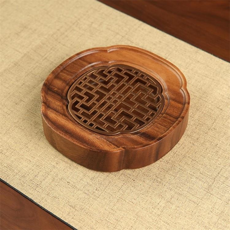 Walnut Pot Dry Bubble Tray Household Small Tea Tray Water Storage Tea Tray Solid Wood Dry Bubble Table Tea Tray Light Luxury Pot Cup Holder