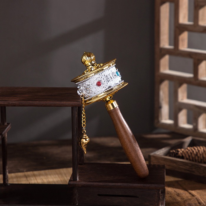 Hand-cranked sutra wheel base Xizang Buddhist front temple word of truth copper sutra wheel handle handheld socket,<5cm>