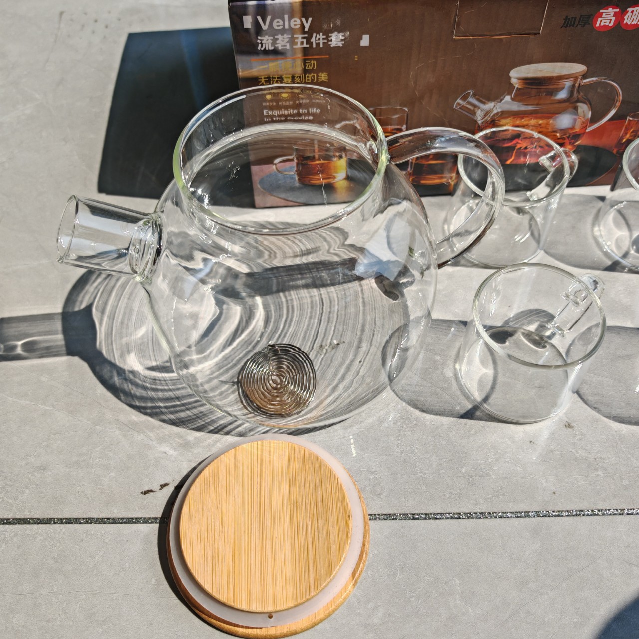 Liuming Five-Piece Set of High Borosilicate Glass Teapot, Cold Water Pitcher, Thickened High Borosilicate Glass Gift Water Cup for Clients