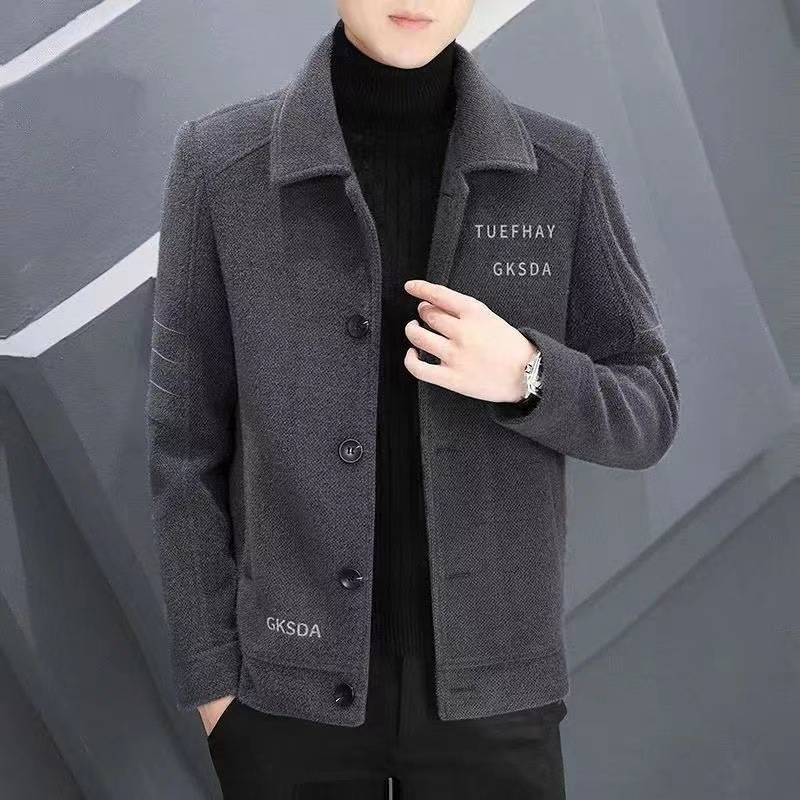 New Men's Woolen Coat Short Autumn and Winter Woolen Coat Men's Thickened Jacket Top High-end Casual Coat