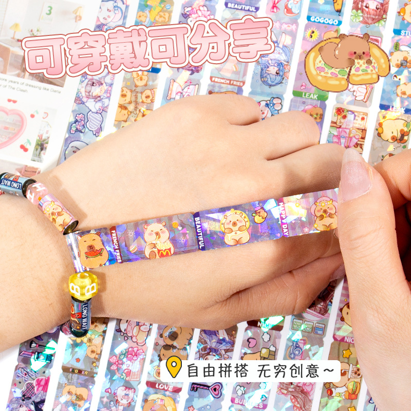 Cartoon tear stickers beaded string music bracelet hand account tape hand string diy net red toys wholesale