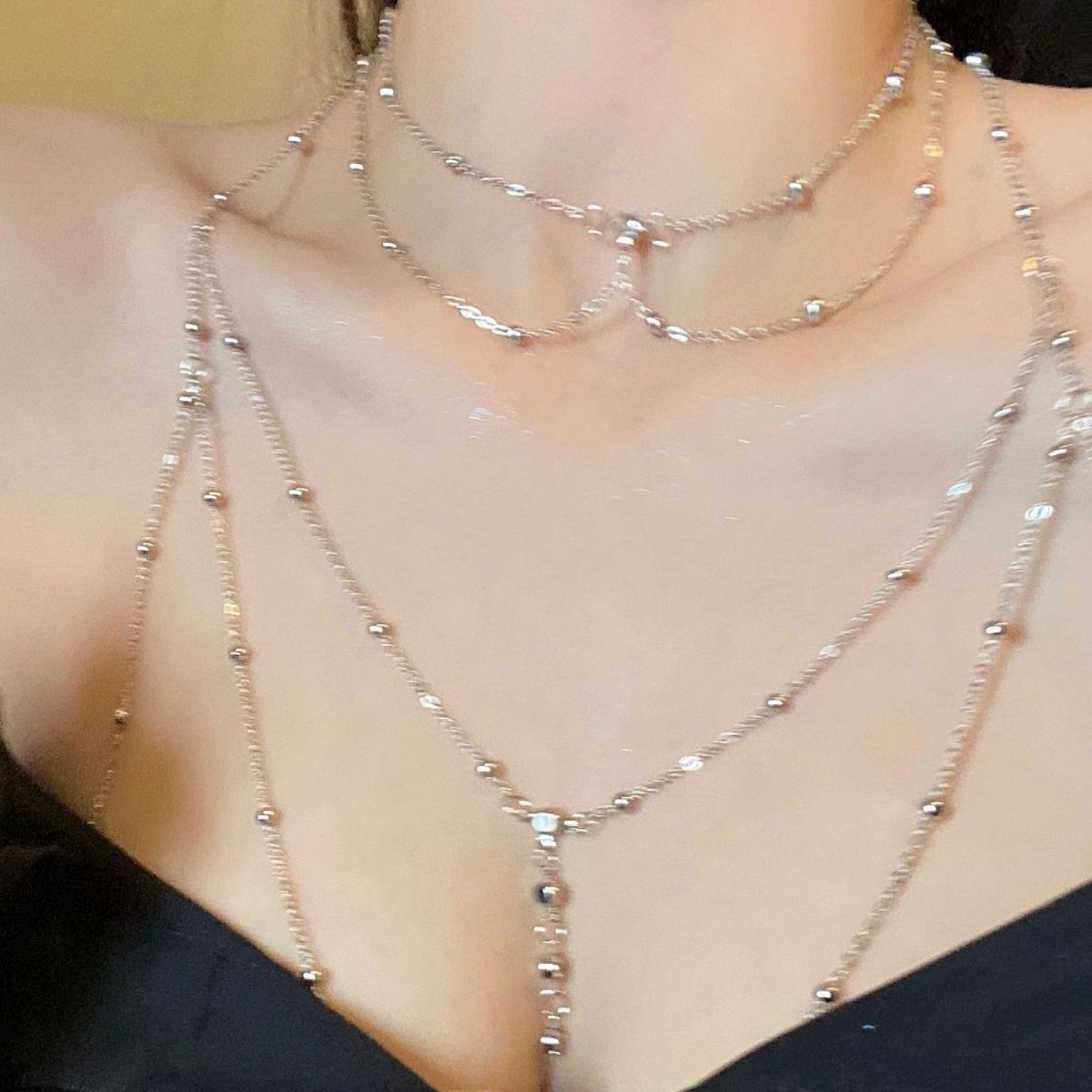 Chest Chain Jewelry Pure Desire Internet Celebrant Same Style High-end Fashion All-match Sexy Flash Diamond Pendant Body Chain Necklace