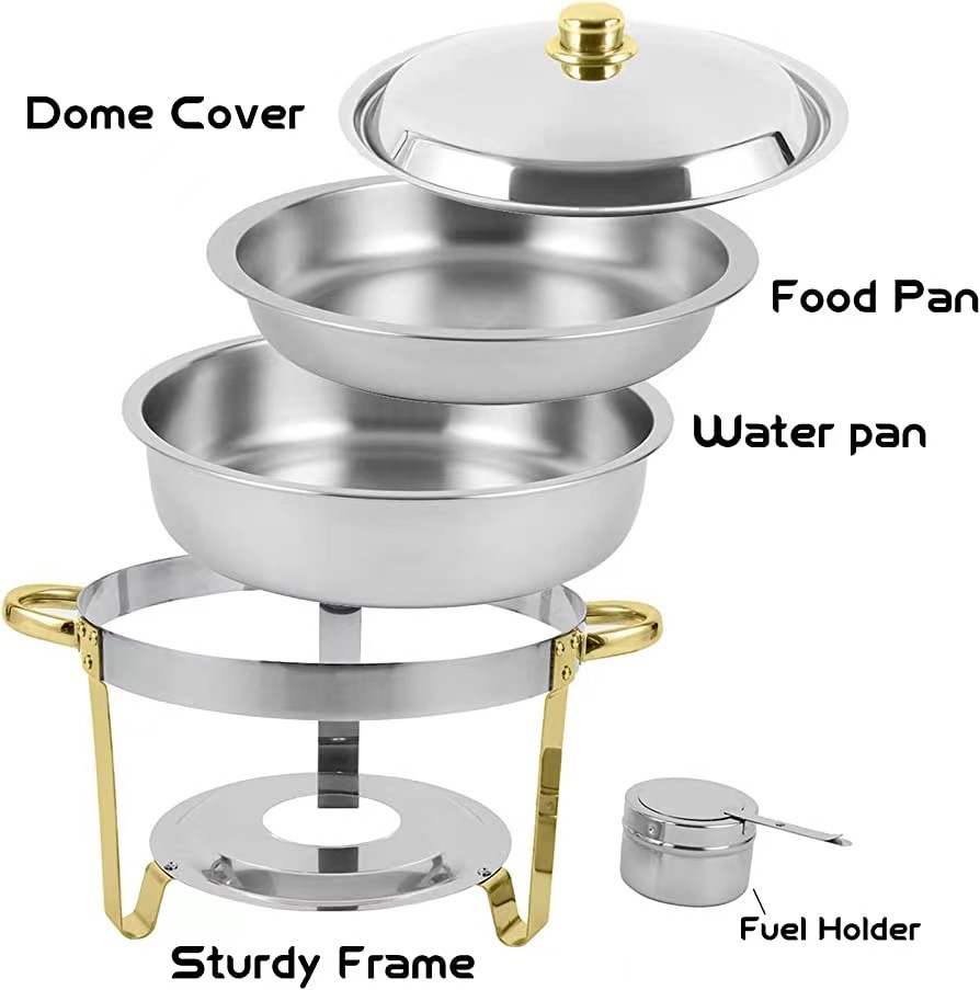 Cross-Border Supply Stainless Steel Buffet Stove Hotel Insulation Stove Restaurant Golden Round Alcohol Stove Food Heater