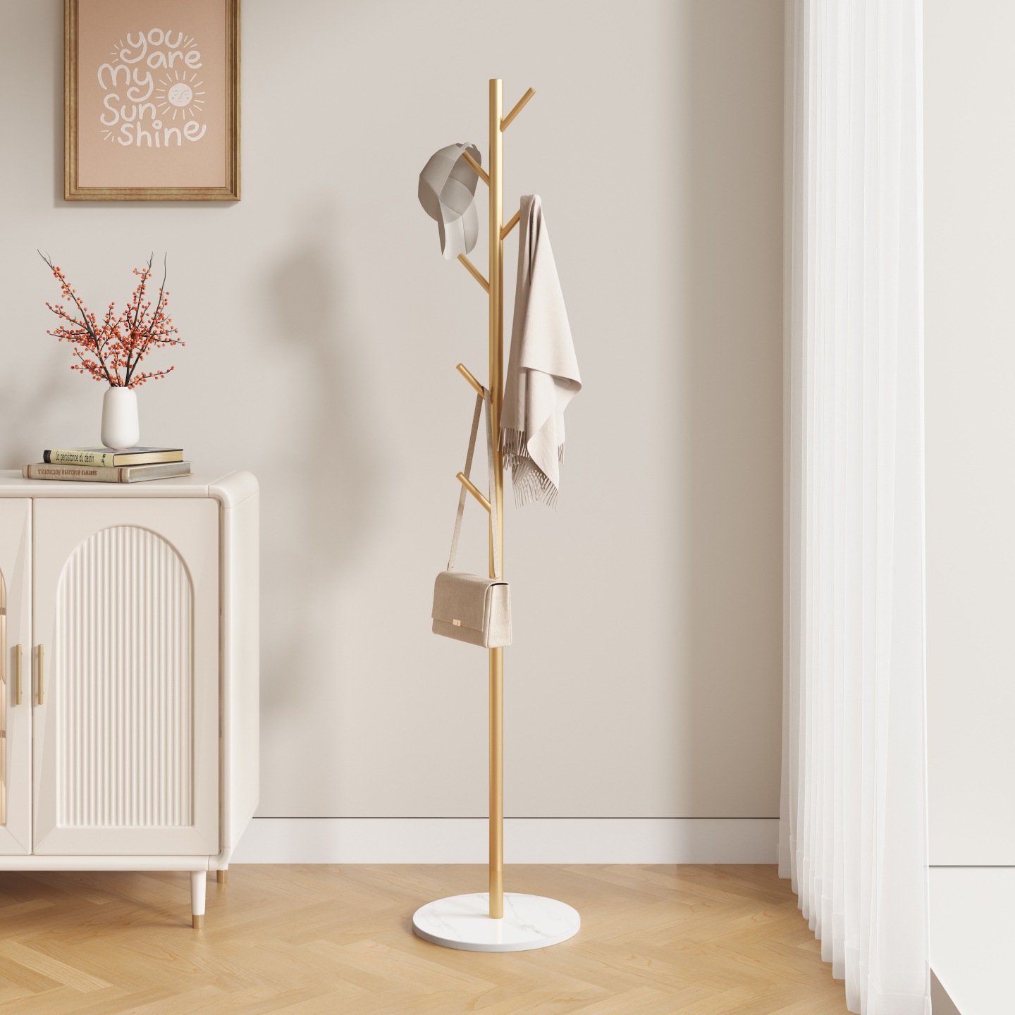 Легкая роскошная напольная вешалка для одежды, металлическая, в виде ветки дерева, для хранения одежды в гостиной