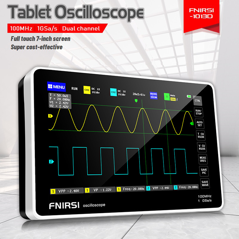 New FNIRSI 1013D dual channel digital touch tablet oscilloscope 100m bandwidth 1GS sampling rate