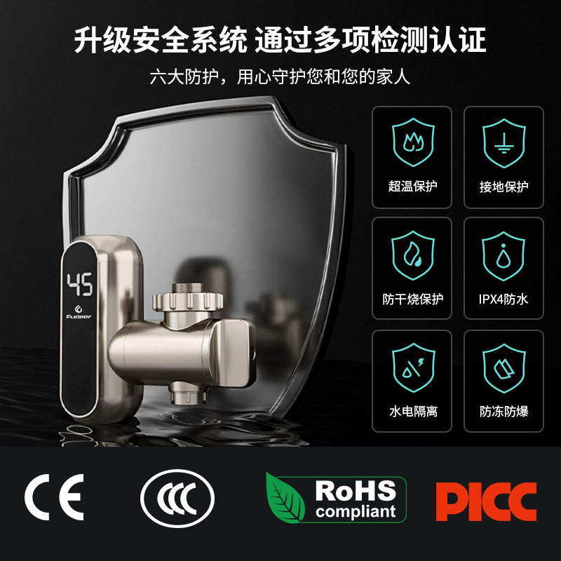 New brand installation-free electric faucet foreign trade stainless steel connection type small kitchen treasure instant hot and cold dual-use