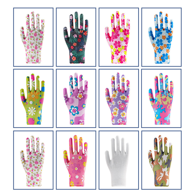Thin 13-pin floral nylon printed Labor gloves glue-free work soft household work breathable gloves