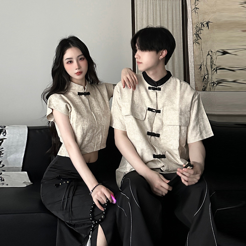 Мужская и женская рубашка с вертикальным воротником в китайском стиле, юбка в стиле ханфу, костюм танг для мужчин