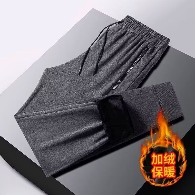 Men's Korean Style Trendy Pocket Zipper Winter Fleece-Lined Sports Pants Loose Youth Casual Sweatpants Summer Thin
