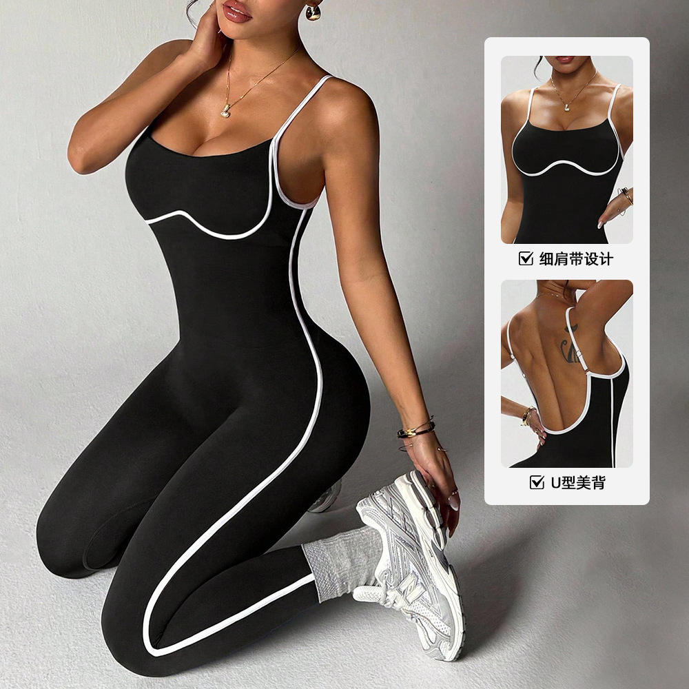 Xiyin's Popular Contrasting Color One-Piece Yoga Suit Threaded Tight-Fitting Quick-Drying Sports One-Piece Suit Fitness One-Piece Pants European and American
