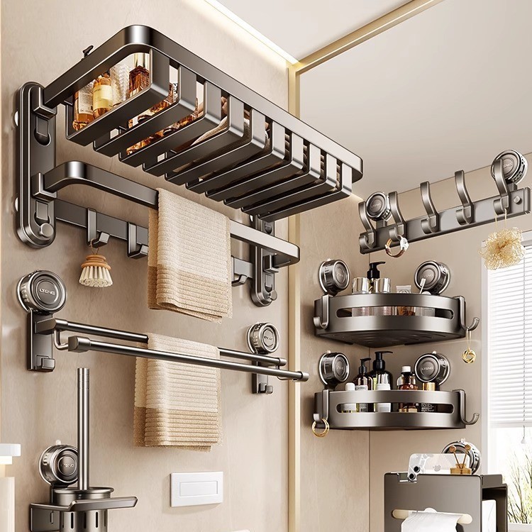 Suction Cup Mesh Basket Towel Rack Punch-Free Wall-Mounted Removable Bathroom Bathroom Folding Towel Storage Rack