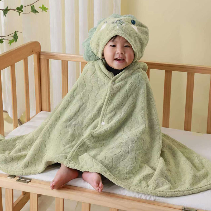 New Coral Velvet Children's Bath Towel Hooded Cloak Thickened Baby Wearable Bathrobe Absorbent Cartoon Hooded Bath Towel