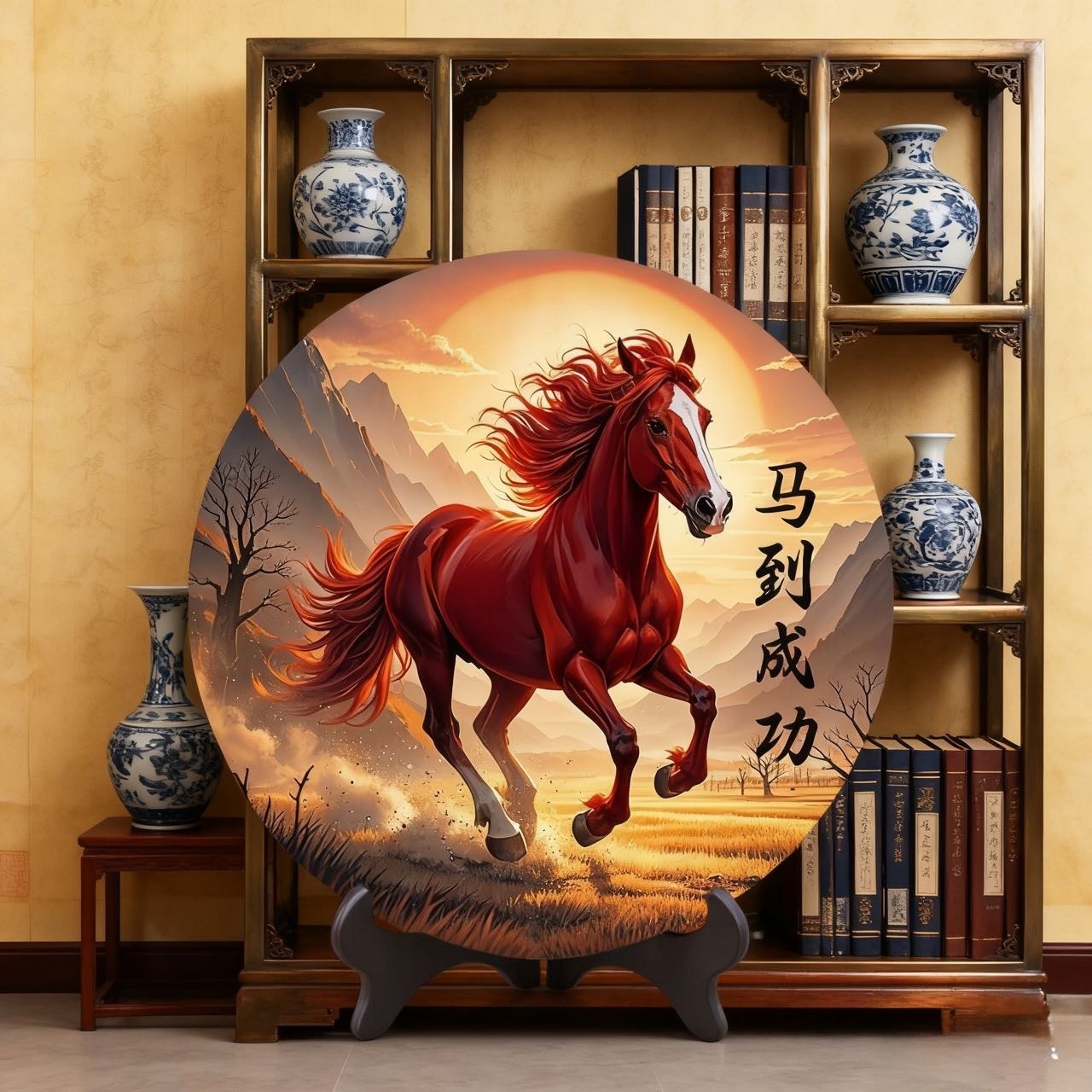 High-Definition Chinese-Style Density Board Round Desktop Ornaments for Living Room, Entrance Hall, Study, Office, High-End Decoration