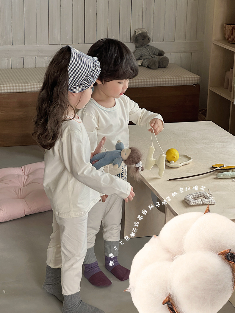 Anmeiya Children's Organic Cotton Underwear Set Autumn Clothing Set Korean Version Unisex Brushed Thermal Underwear and Pants Manufacturer Wholesale