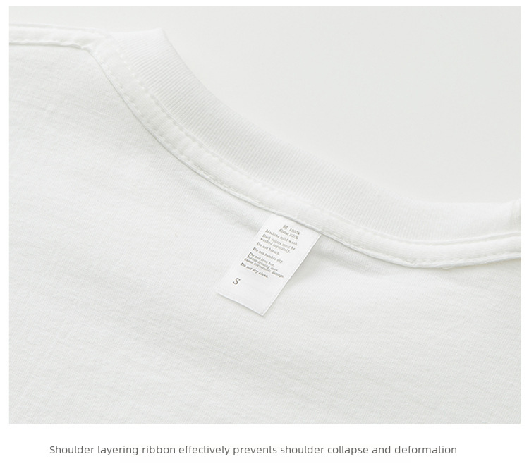 Heavy Xinjiang Combed Pure Cotton Bag Collar Edge Pure White Short-sleeved T-shirt Men's and Women's Summer Loose Large Size Round Neck T-shirt Casual