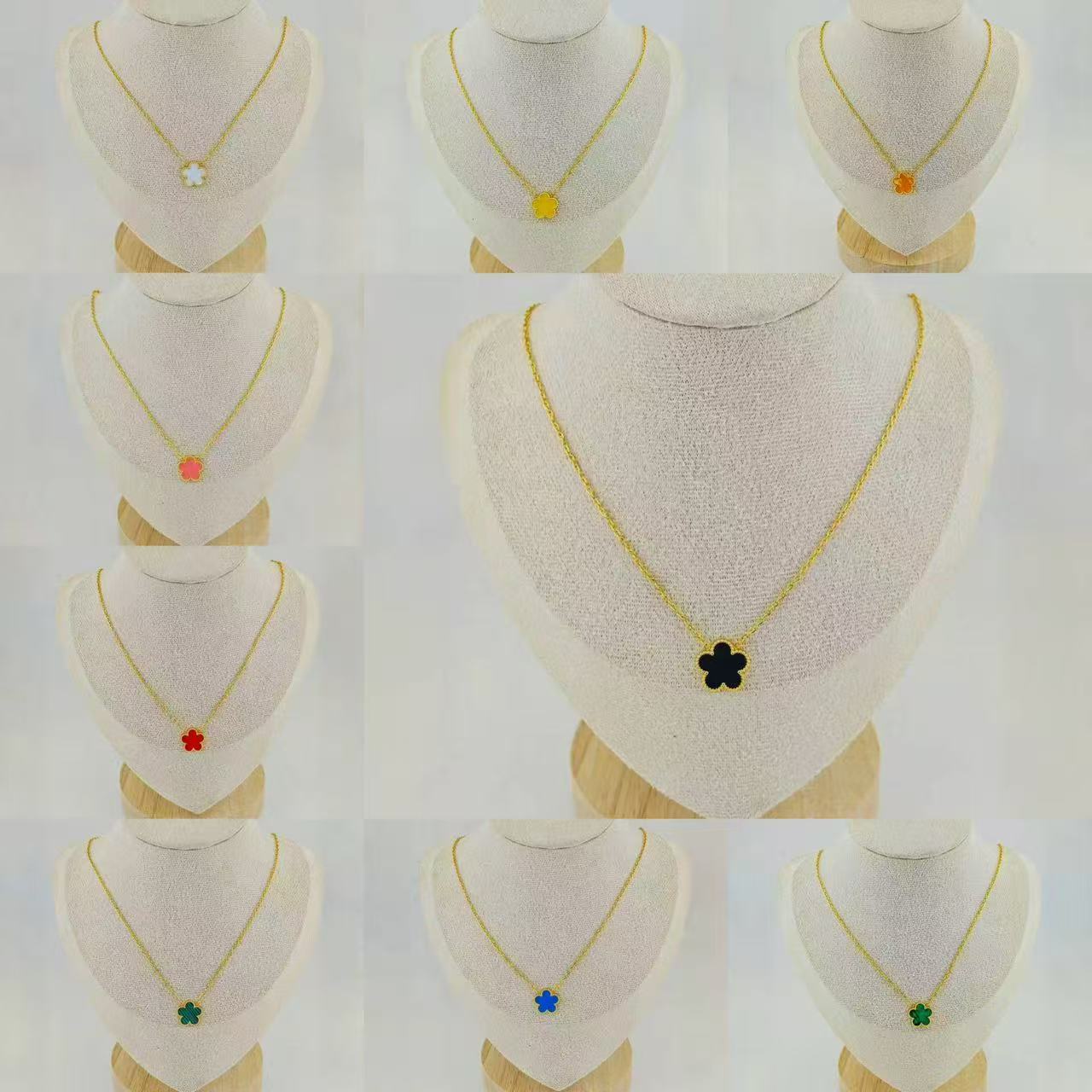 Модное персонализированное ожерелье в виде цветка с пятью лепестками, черно-белое титановое стальное ожерелье и серьги, легкая роскошь, комплект для ключицы