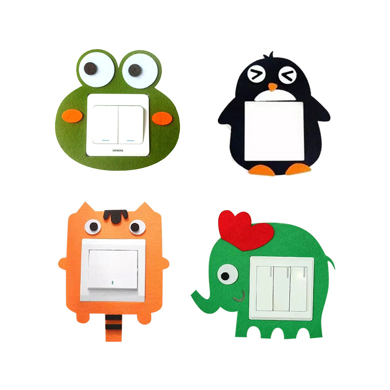 Wholesale Cartoon Cute Felt Switch Stickers for Living Room and Bedroom Decoration Without Damaging the Wall Animal Felt Switch Set