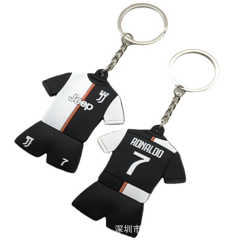 Pvc Soft Rubber Double-Sided Ball Jersey Keychain Backpack Car Jersey Key Ring Pendant Football