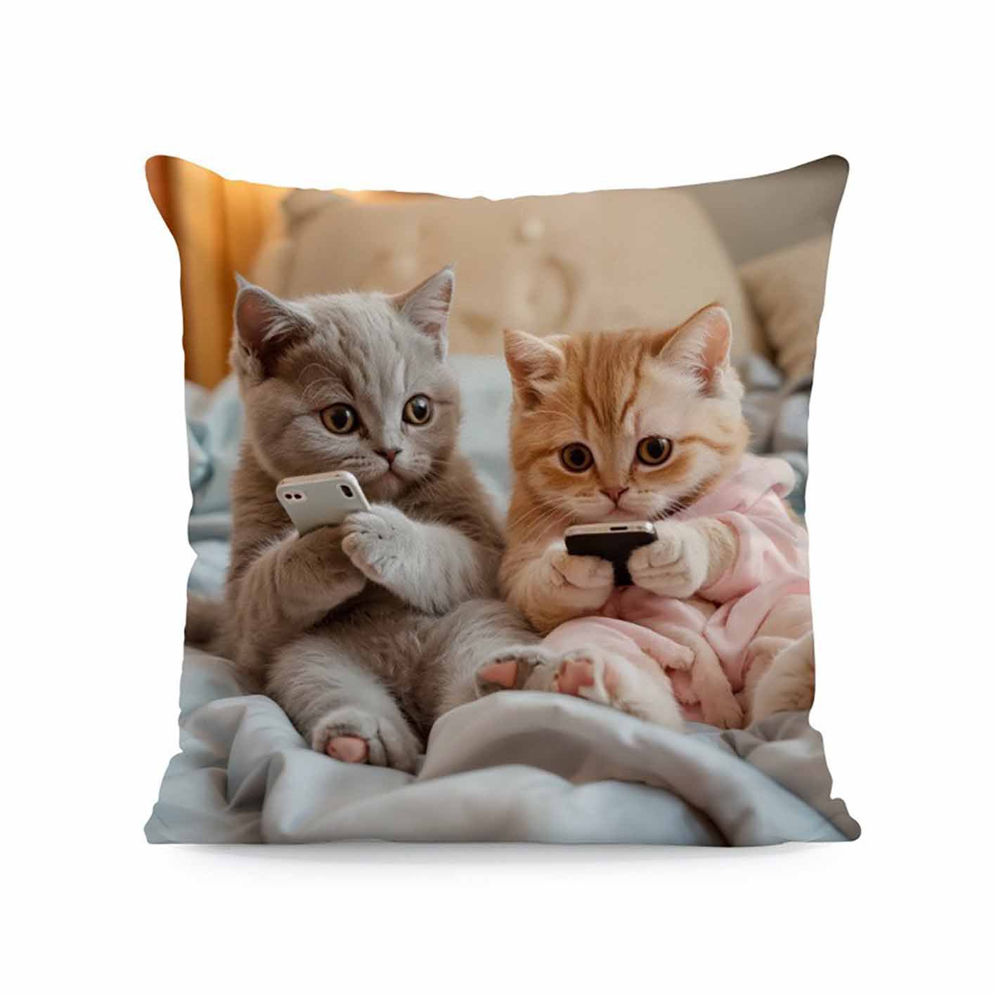 Cross-Border Temu Hot-Selling Cat Pillow Cover for Playing with Mobile Phone Digital Printing Super Soft Home Sofa Decorative Cushion Cover