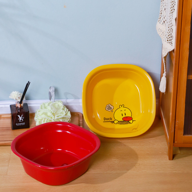 Little Yellow Duck Plastic Square Basin Household Thickeneded Cartoon Basin Baby Kidsren's Face Wash Basin Advertising Printed Square Basin