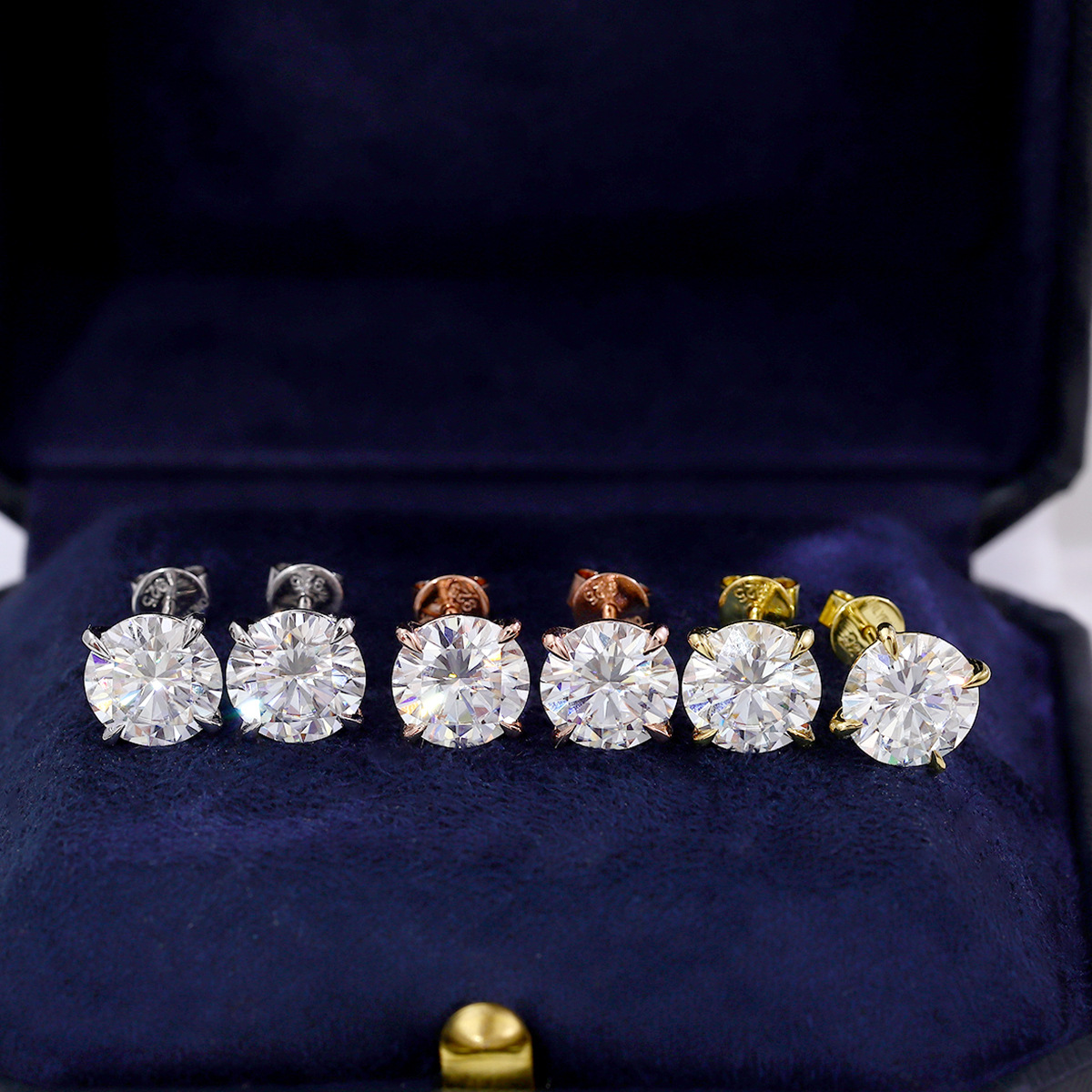 Classic Four-Claw Diamond Earrings S925 Silver Fashion Simple Cross-Border Earrings Round 5mm Cultured Diamond Earrings for Women