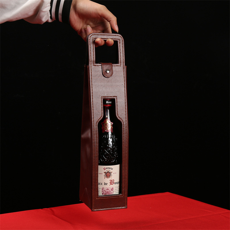 High-end red wine box packaging single double pack with wine set wine packing box leather box in stock red wine leather box