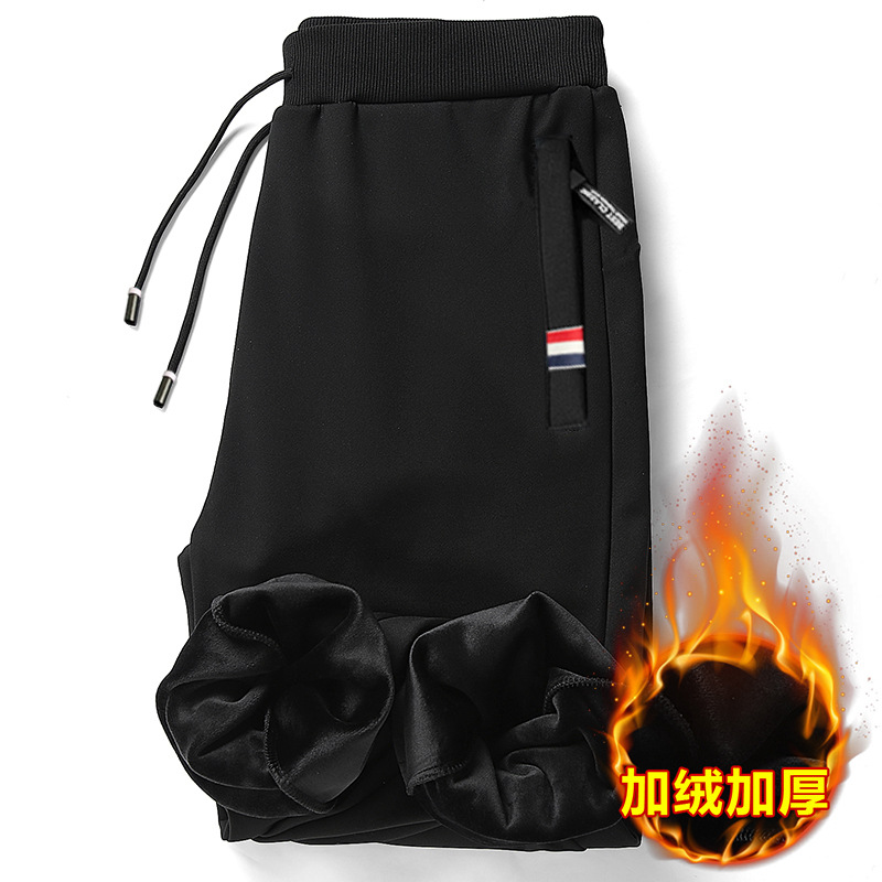 Shirt Young Clothing Fleece-Lined Pants Men's Autumn and Winter New Style Fleece-Lined Thickeneded Korean Style Large Size Three-Color Label Zipper Sports Pants