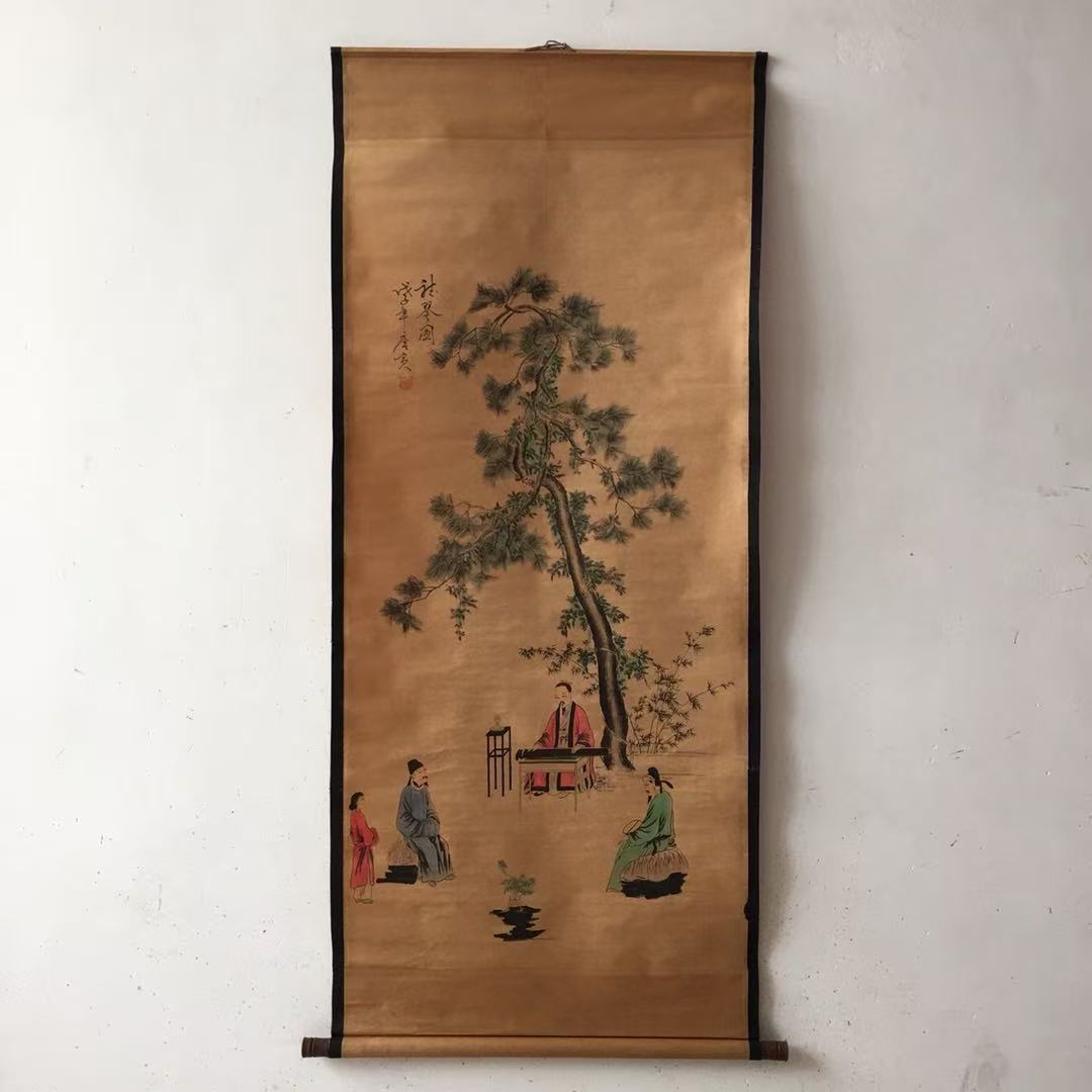 Antique Wholesale Old Living Room Decoration Central Hall Painting Calligraphy and Painting Tang Yin Landscape Figures Flowers and Birds Eight Immortals Crossing the Sea Hanging Painting