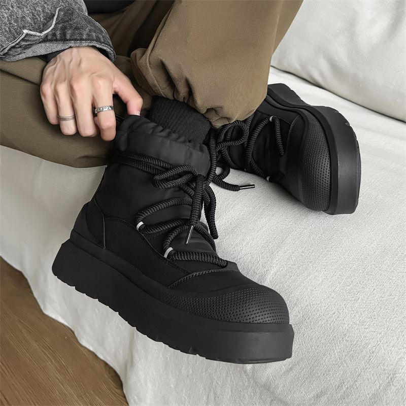 Leather Girdle Socks, Velvet Warm Workwear Snow Boots, New Winter Heightening Thick-Soled Casual Versatile Cotton Boots