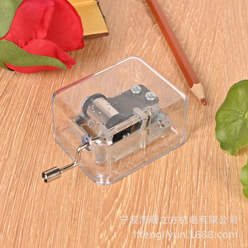 Factory Direct Supply of Removable Hand-cranked Music Box Transparent Acrylic Silver Music Box Creative Craft Birthday Gift