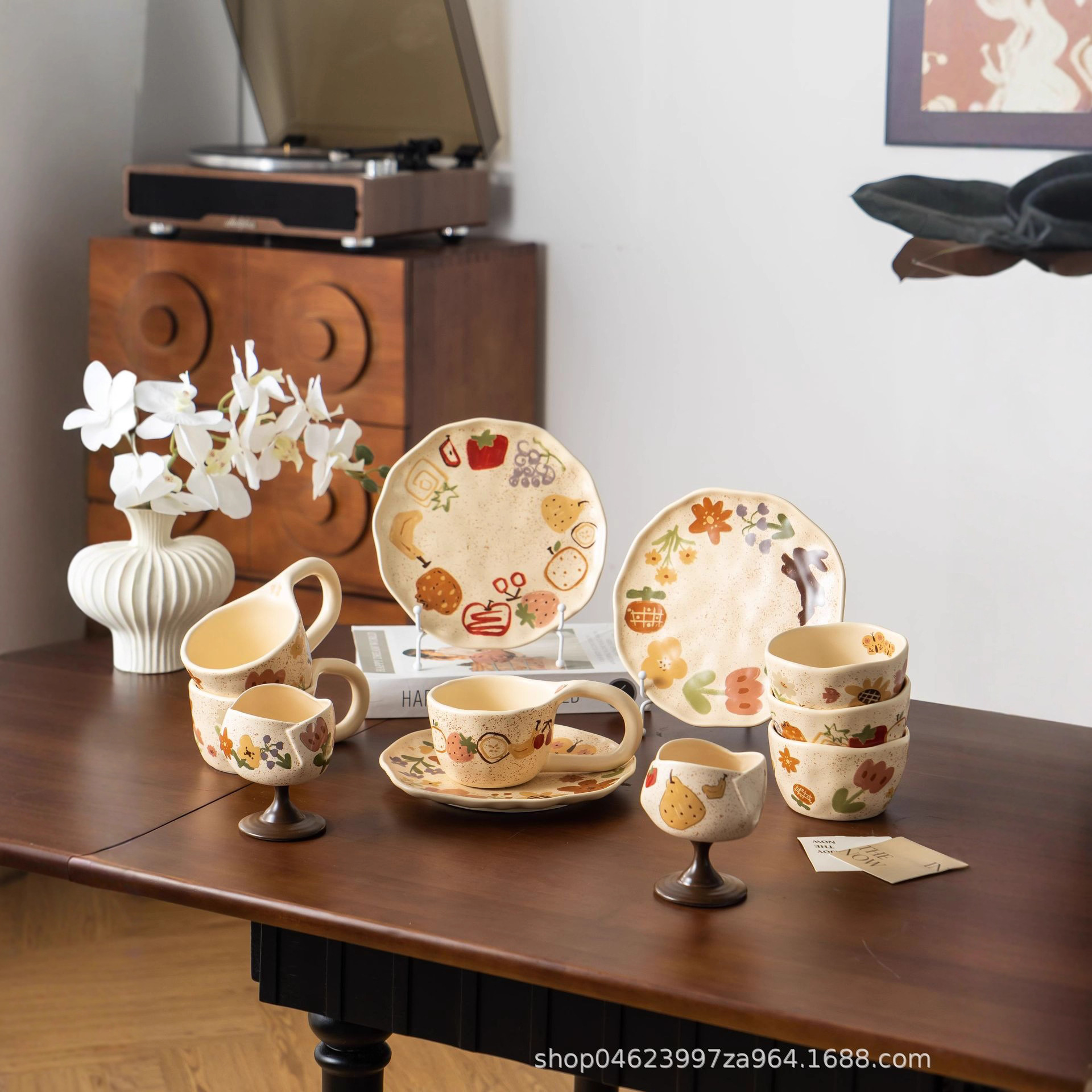 Creative Graffiti Tableware Ceramic Plate Rice Bowl High-Value Retro Tall Mug Creative Office Water Cup