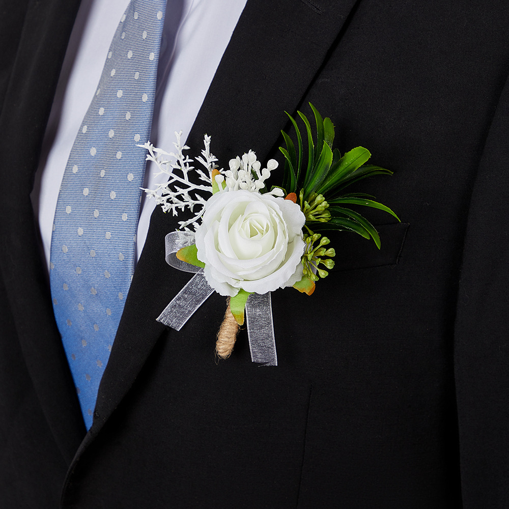 European style bridegroom best man corsage wedding white rose artificial flower brooch wedding bridesmaid high-class wrist flower