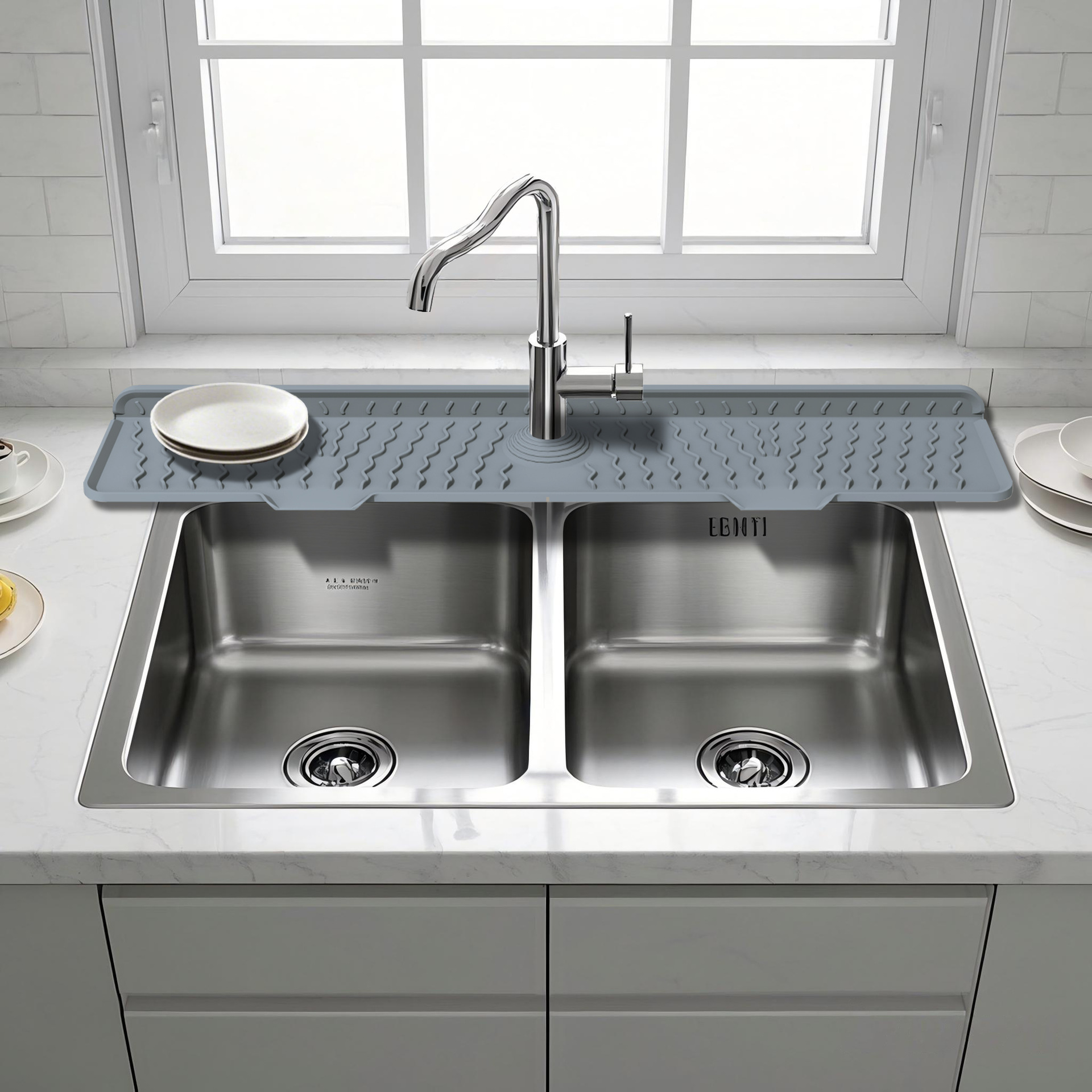 Cross-Border Hot-Selling Wave-Shaped Faucet Drain Mat for Sink, 5-Degree Slope Drainage, Anti-Slip, Anti-Splash, Kitchen and Bathroom Sink