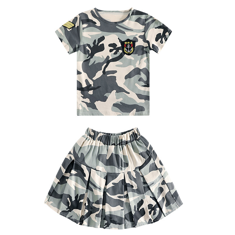Children's Camouflage Suit Boy Summer Military Uniform Short-Sleeved Primary School Student Performance Uniform Military Training Summer Camp Special Forces Girl