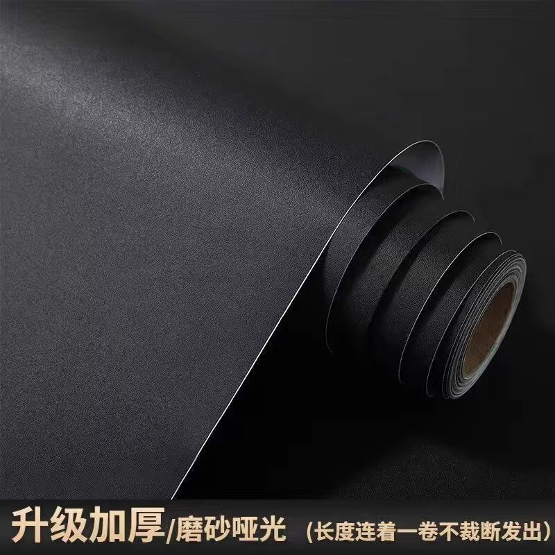 Pure Black Furniture Renovation Stickers Waterproof and Moisture-Proof Wardrobe Wallpaper Self-Adhesive Wallpaper Desktop Cabinet Door Repair Decoration