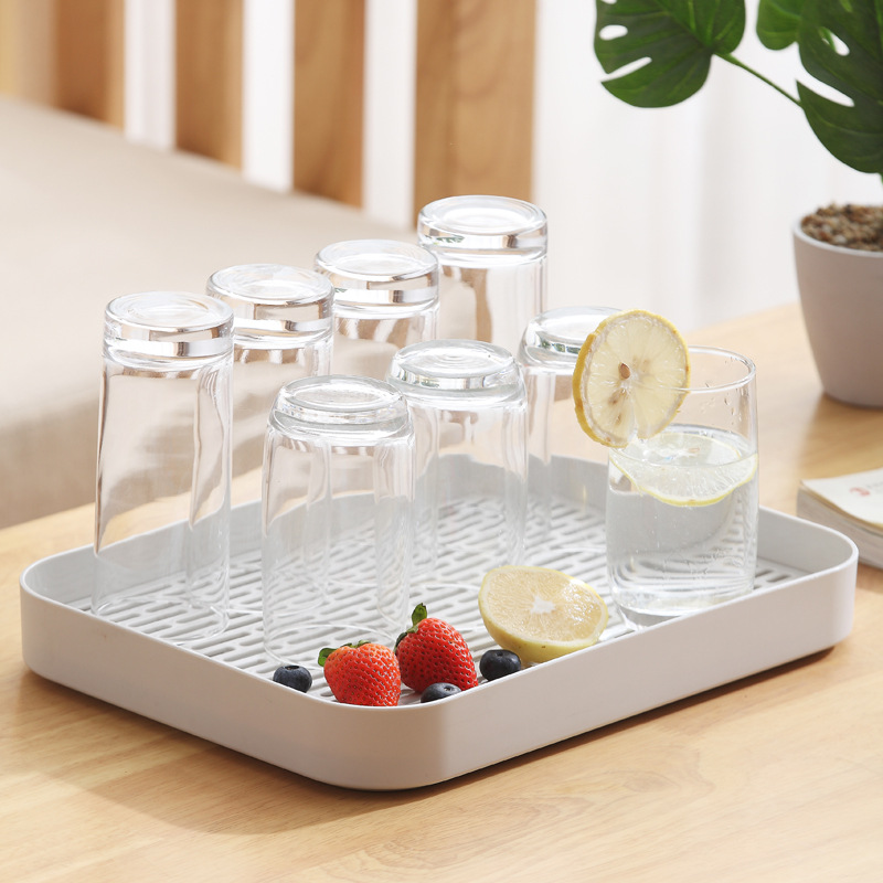 Creative Double-Layer Tea Set Water Cup Drain Tray Plastic Simple Scandinavian Household Water Filter Tea Tray Rectangular Storage Tray