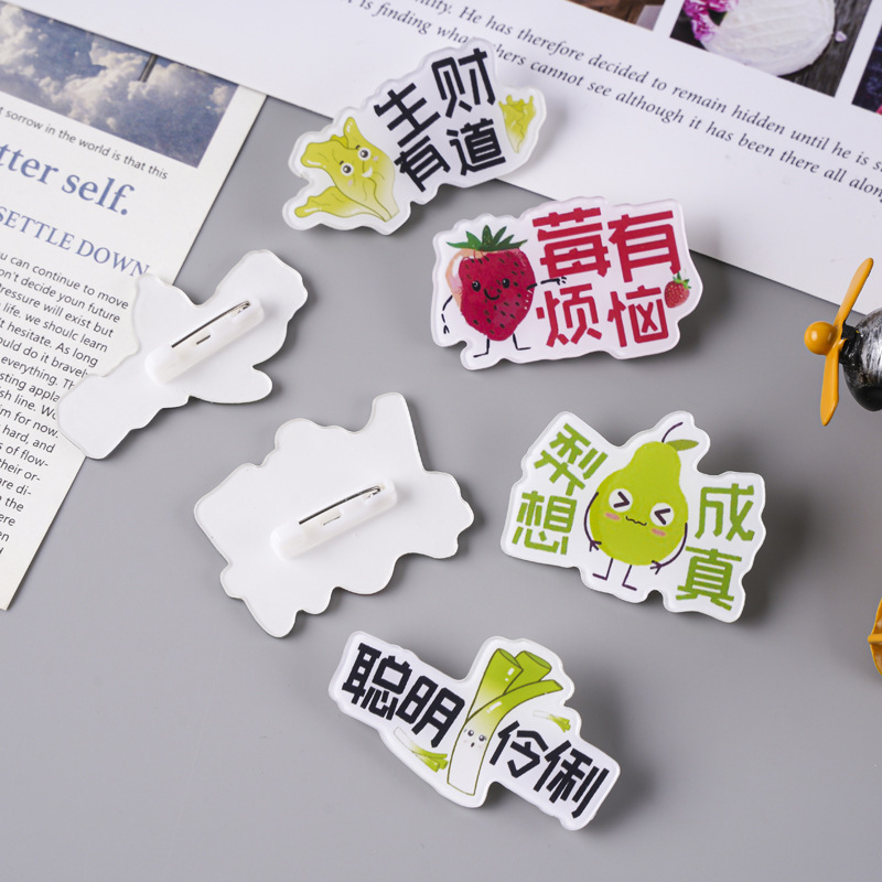 Acrylic Brooch Custom Creative Funny Badge Vegetable Homophonic Expression Pack Pin Cute Cartoon Trinket
