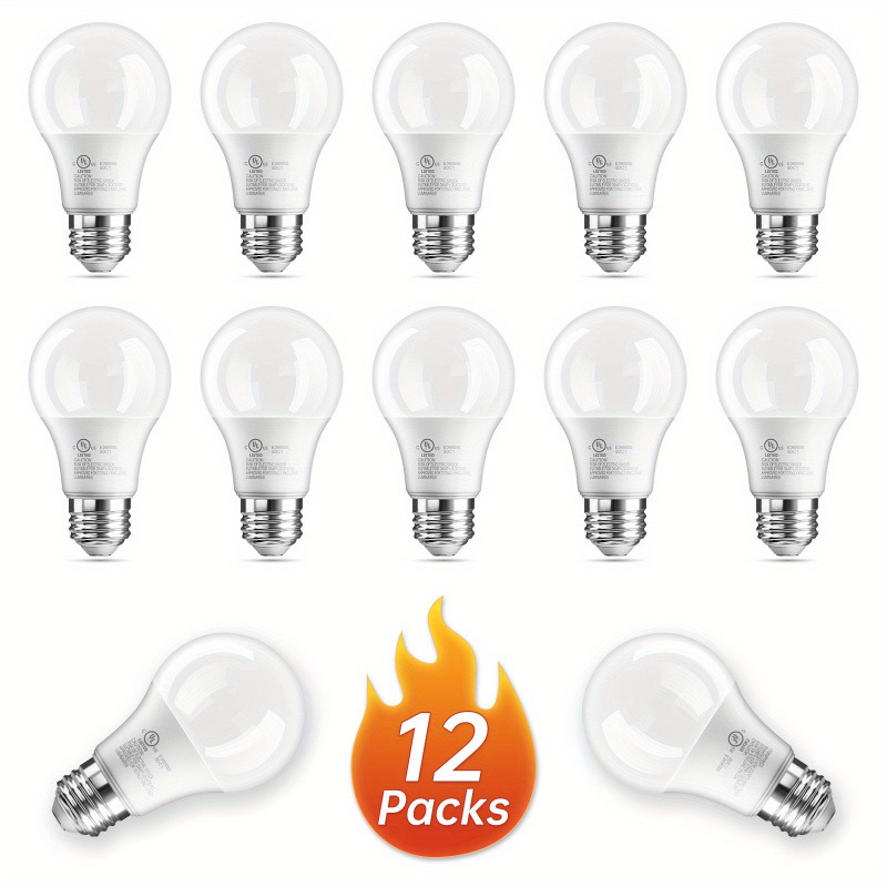 2026 New Cross-Border Dropshipping 12/24 Packs of 5000Ka19E26 Led Bulbs Bright White 60 Watts