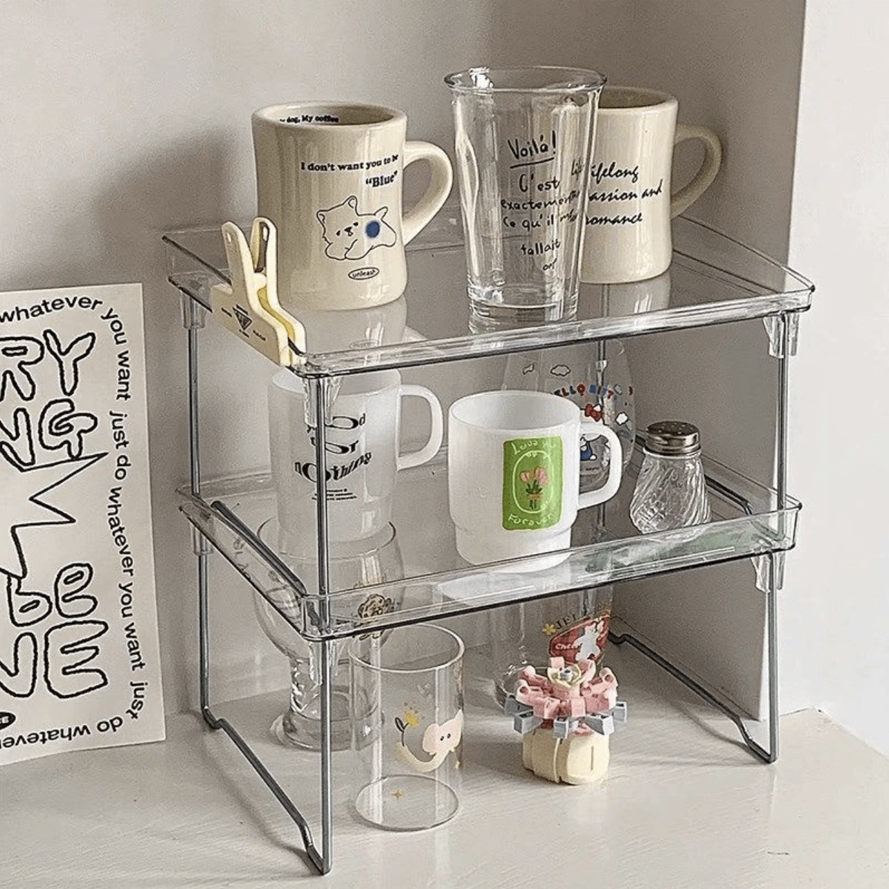 Ns Style Foldableable Storage Rack I Transparent Countertop Cosmetics Storage Rack Office Desk Storage Kitchen Storage Rack