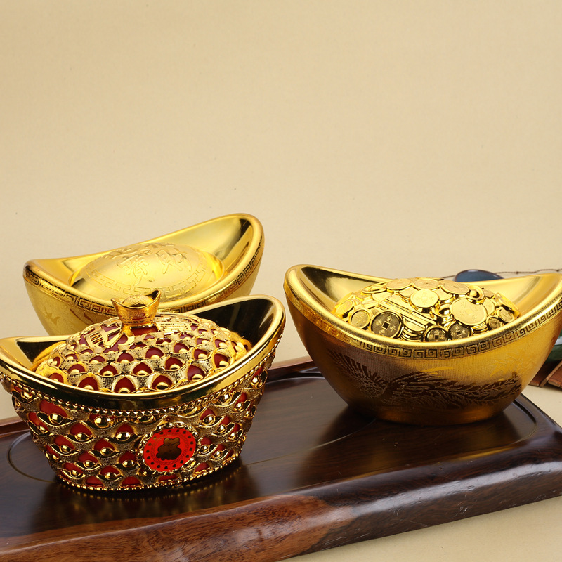 Золотые слитки-орнаменты для привлечения богатства, имитация больших слитков, полые праздничные украшения, новогодняя коробка для сладостей