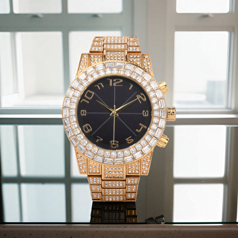 Настенные солнечные часы с двойной частотой, стильный золотой корпус с полудрагоценными камнями, цифровые часы для мужчин